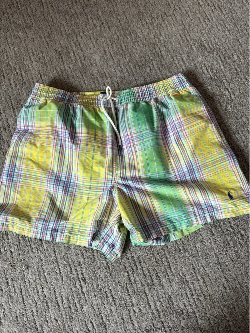 Polo Ralph Lauren Madras Plaid Swim Trunks Large Yellow Multicolor Quick Dry